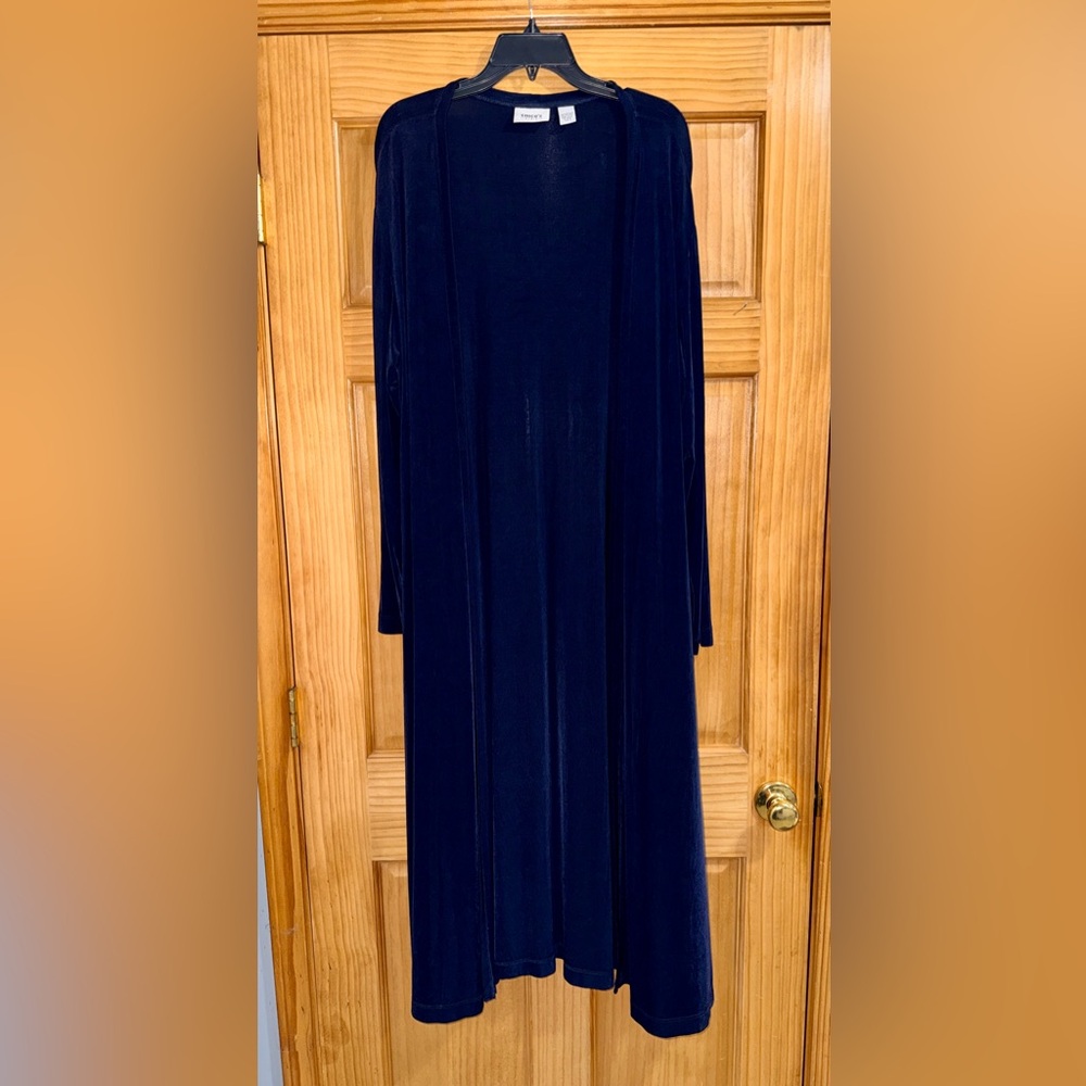 Chico's Traveler Women’s Deep Blue Lightweight Maxi Cardigan w/Side Slits-OS-EUC - Picture 3 of 10